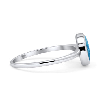 Oxidized Statement Fashion Round Petite Dainty Thumb Ring Lab Created Blue Opal 925 Sterling Silver